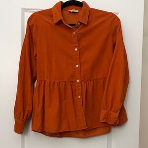 LOFT Rust Button-Down Peplum Shirt
